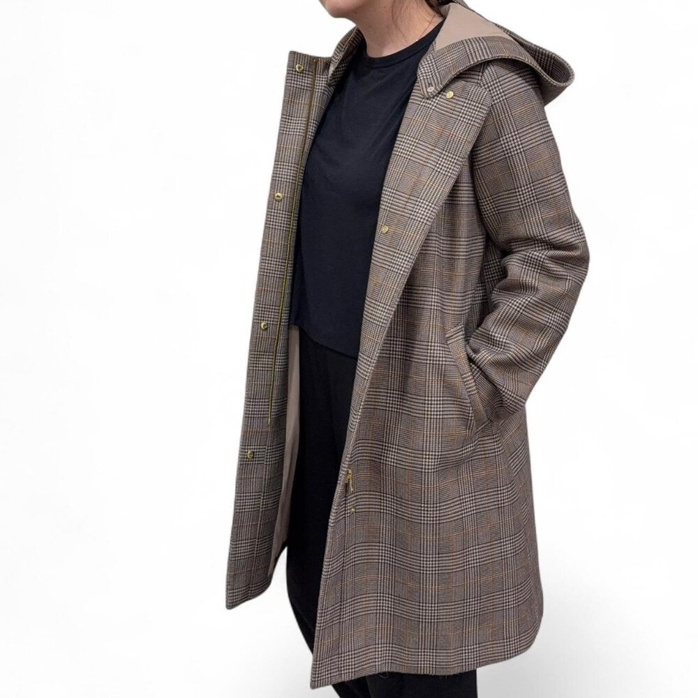 Elegant Brown Japanese Plaid Overcoat. Women's L.